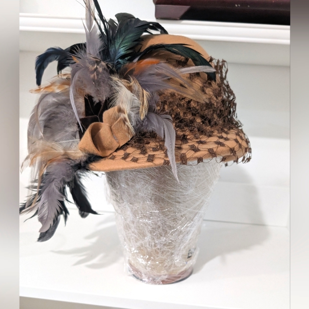Hat, feather cloche, Tim Crawford Original